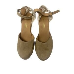 Paseart Espadrille Wedge Sandals Women Light Beige Suede Ankle Strap Sz 9.5